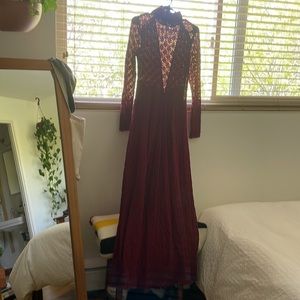 free people maroon long sleeved dress